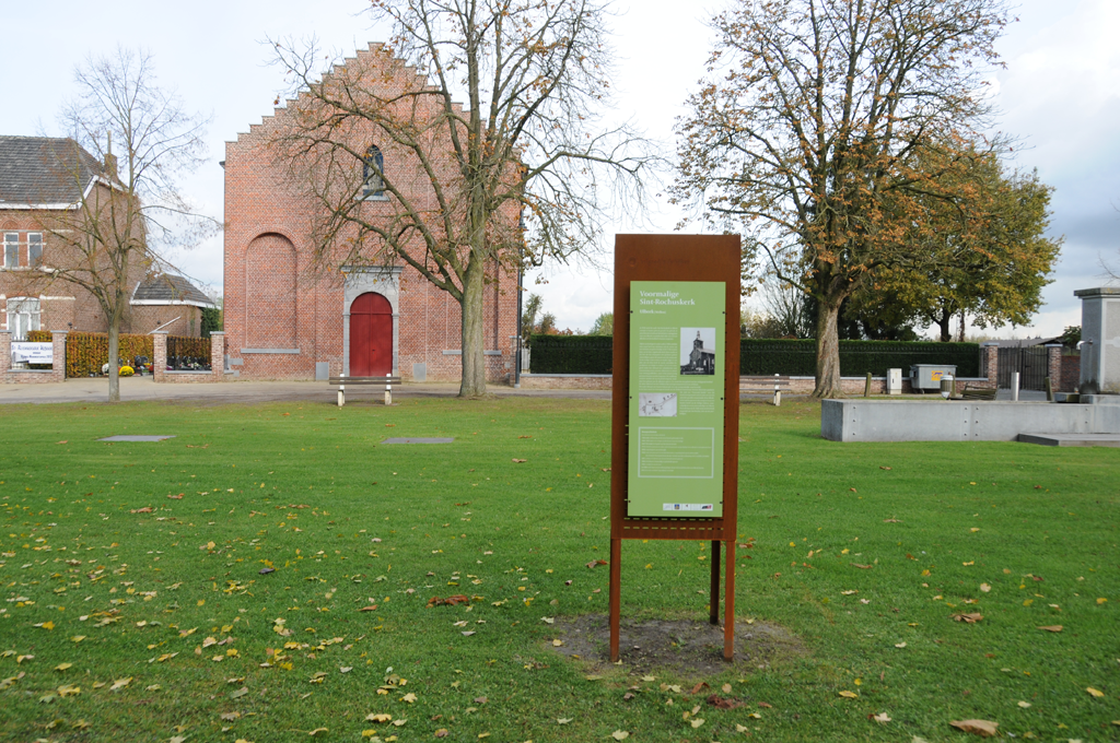 Infozuil voormalige Sint-Rochuskerk in Ulbeek (Wellen)